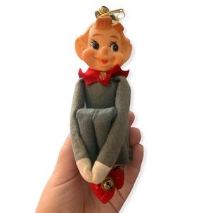 Vintage Christmas knee hugger pixie elf ornament